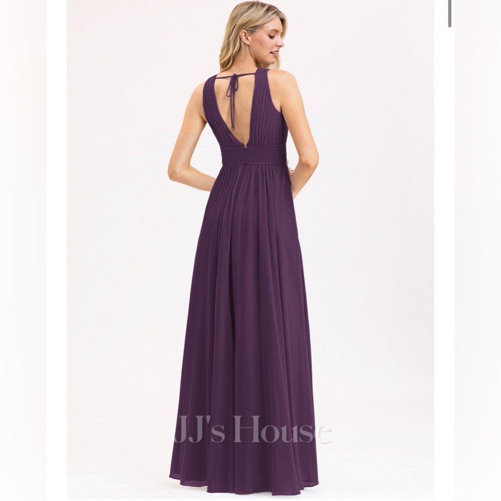 JJs House A-line V-Neck Floor-Length Chiffon Bridesmaid Dress With Bow Ruffle